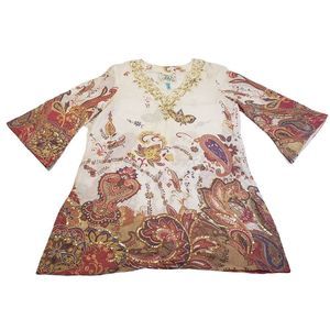 Faith Angel Sleeve V-Neck Tunic Sequin Women's Size Small